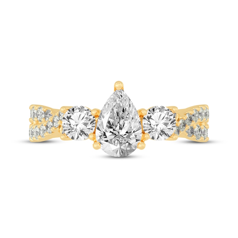 Main Image 3 of Memories Moments Magic Pear-Shaped & Round-Cut Three-Stone Diamond Engagement Ring 2 ct tw 14K Yellow Gold
