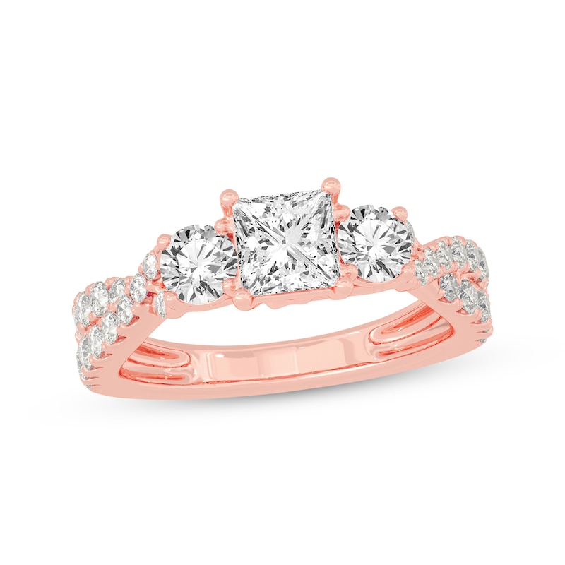 Princess & Round-Cut Three-Stone Diamond Engagement Ring 2 ct tw 14K ...
