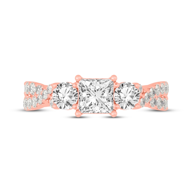 Main Image 3 of Memories Moments Magic Princess & Round-Cut Three-Stone Diamond Engagement Ring 2 ct tw 14K Rose Gold