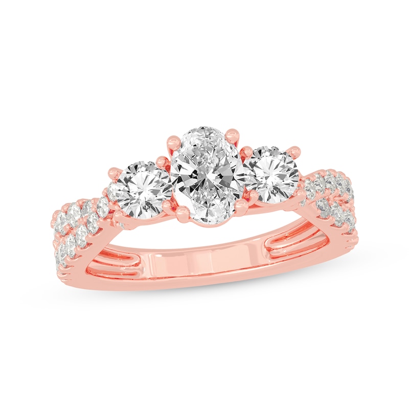 Oval & Round-Cut Three-Stone Diamond Engagement Ring 2 ct tw 14K Rose ...