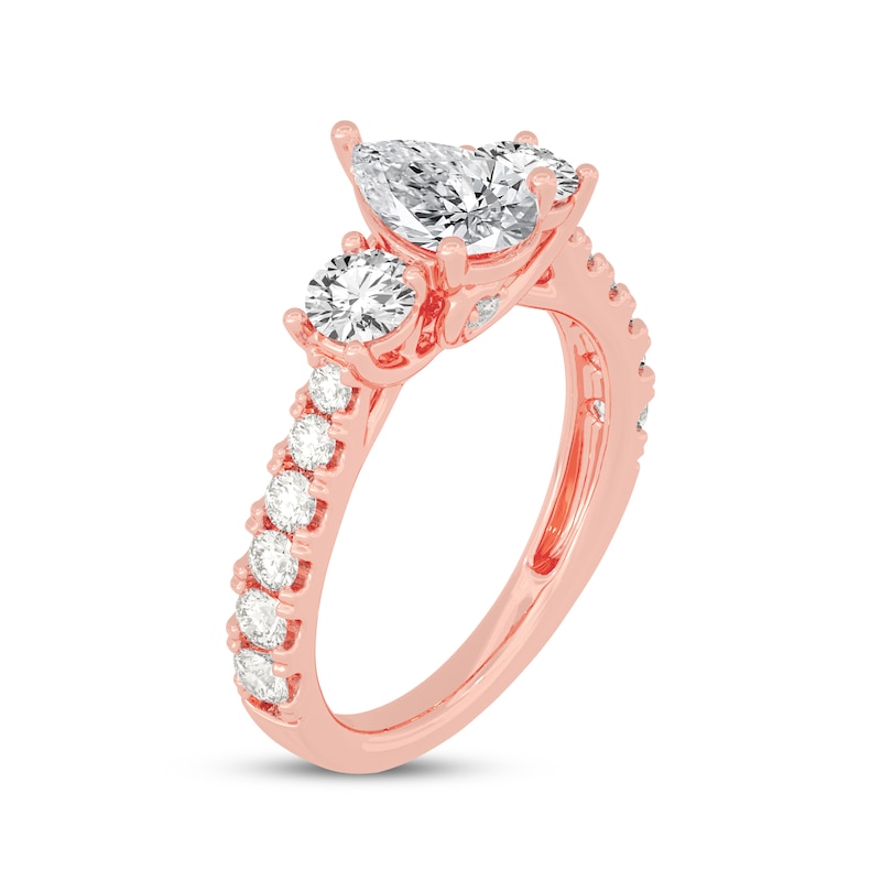 Main Image 2 of Memories Moments Magic Pear-Shaped & Round-Cut Three-Stone Diamond Engagement Ring 2 ct tw 14K Rose Gold