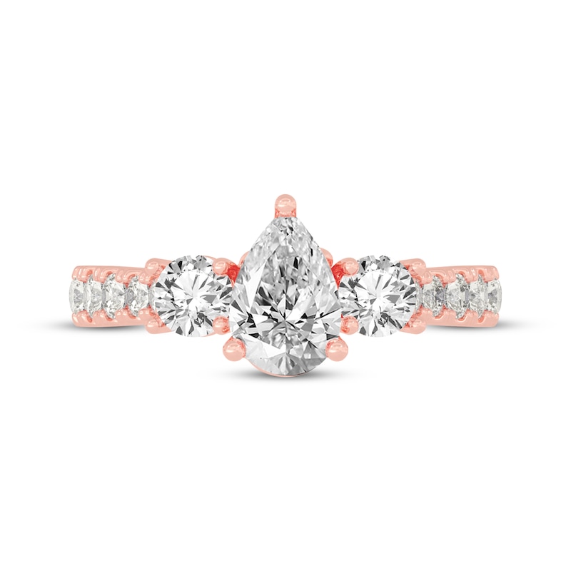 Main Image 3 of Memories Moments Magic Pear-Shaped & Round-Cut Three-Stone Diamond Engagement Ring 2 ct tw 14K Rose Gold