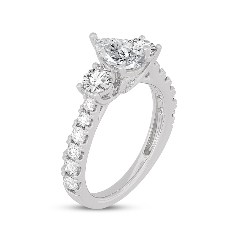 Main Image 2 of Memories Moments Magic Pear-Shaped & Round-Cut Three-Stone Diamond Engagement Ring 2 ct tw 14K White Gold