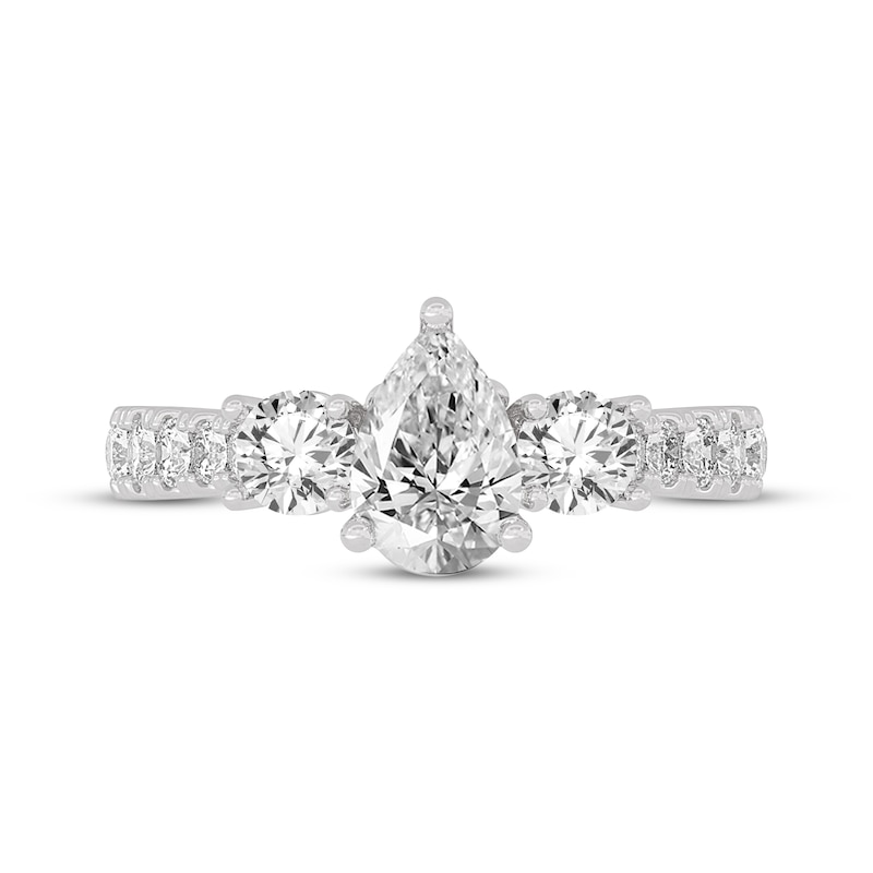 Main Image 3 of Memories Moments Magic Pear-Shaped & Round-Cut Three-Stone Diamond Engagement Ring 2 ct tw 14K White Gold