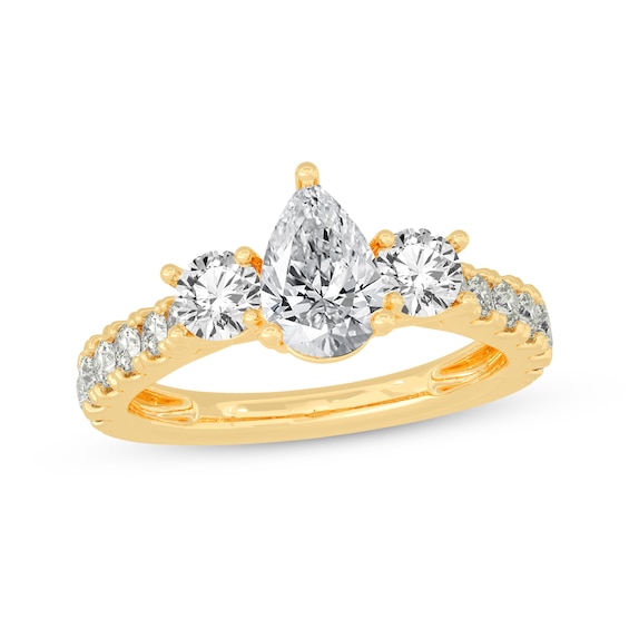 Memories Moments Magic Pear-Shaped & Round-Cut Three-Stone Diamond Engagement Ring 2 ct tw 14K Yellow Gold