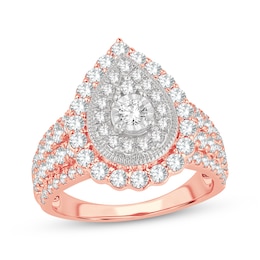 Now + Forever Round-Cut Multi-Diamond Center Pear-Shaped Engagement Ring 1-1/2 ct tw 10K Rose Gold