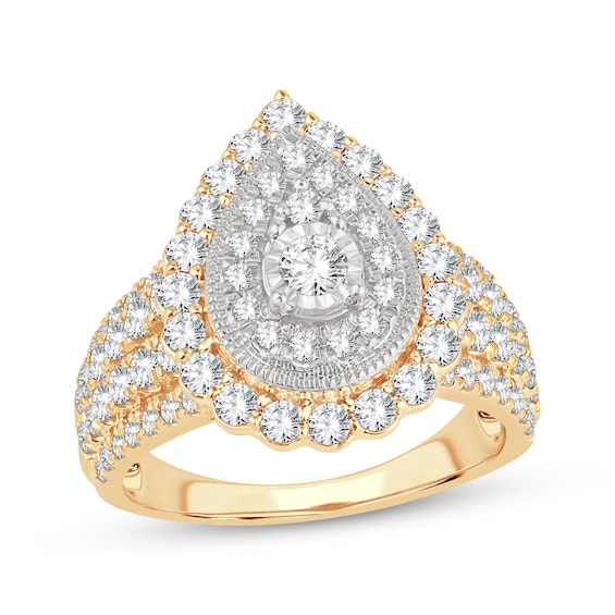 Now + Forever Round-Cut Multi-Diamond Center Pear-Shaped Engagement Ring 1-1/2 ct tw 10K Yellow Gold