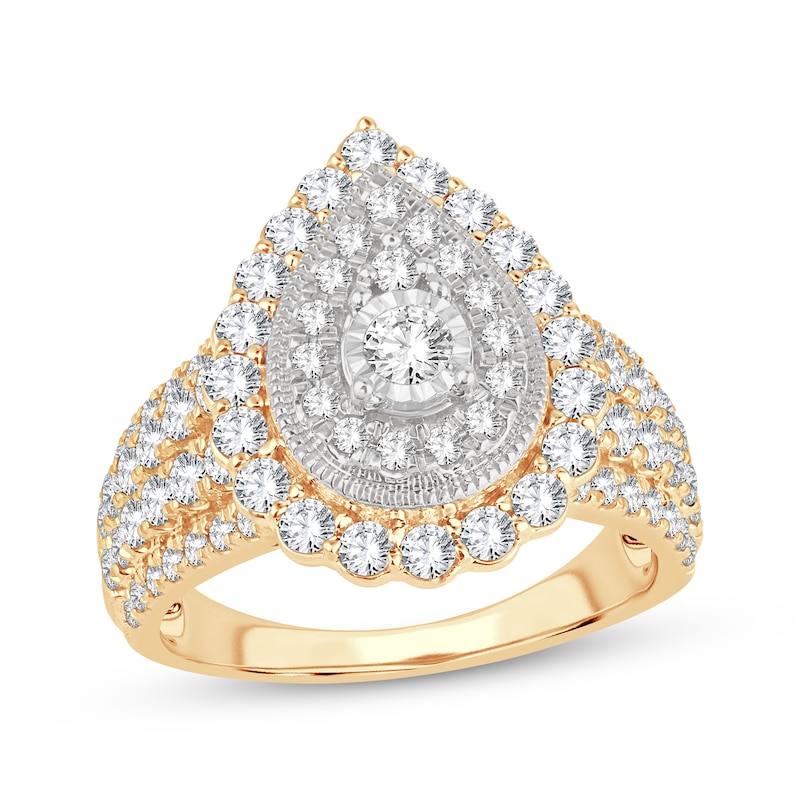 Main Image 1 of Now + Forever Round-Cut Multi-Diamond Center Pear-Shaped Engagement Ring 1-1/2 ct tw 10K Yellow Gold