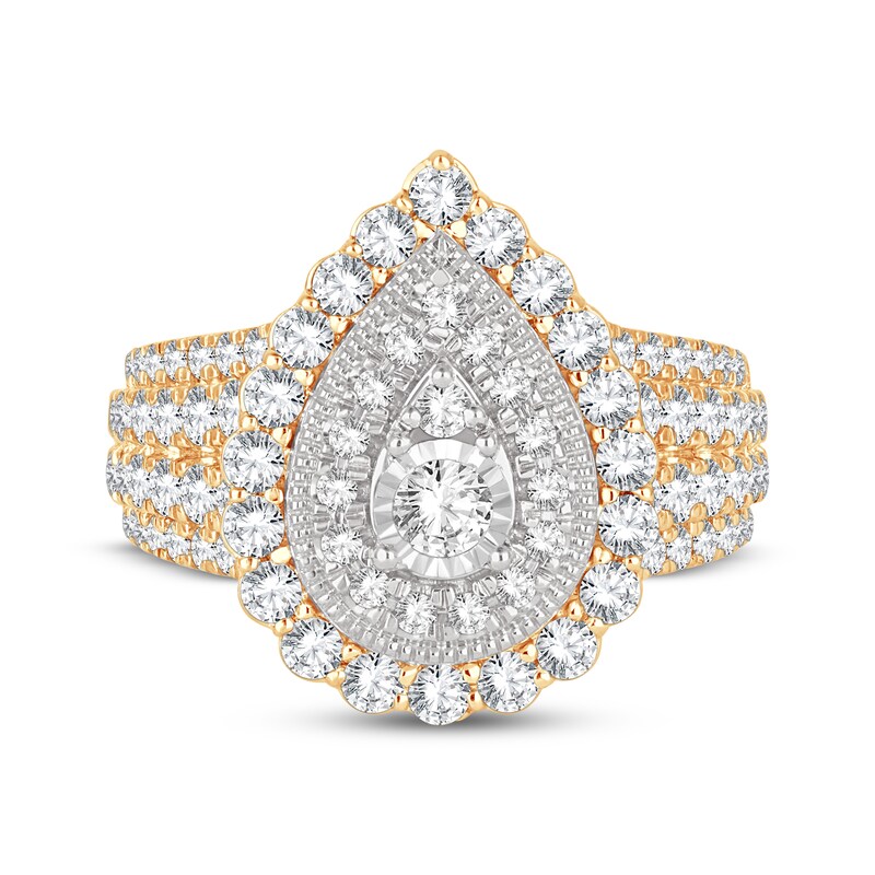 Main Image 3 of Now + Forever Round-Cut Multi-Diamond Center Pear-Shaped Engagement Ring 1-1/2 ct tw 10K Yellow Gold