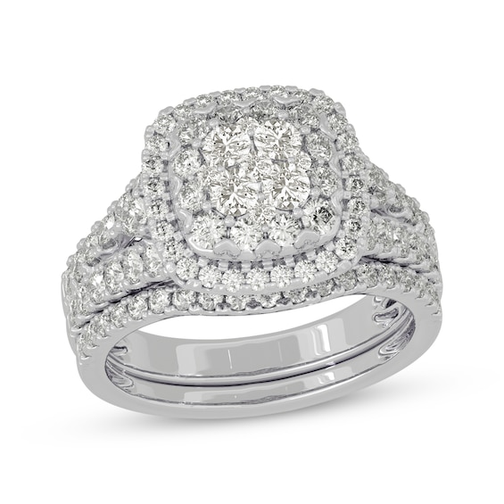 Now + Forever Round-Cut Multi-Diamond Center Cushion-Shaped Bridal Set 1-1/2 ct tw 10K White Gold