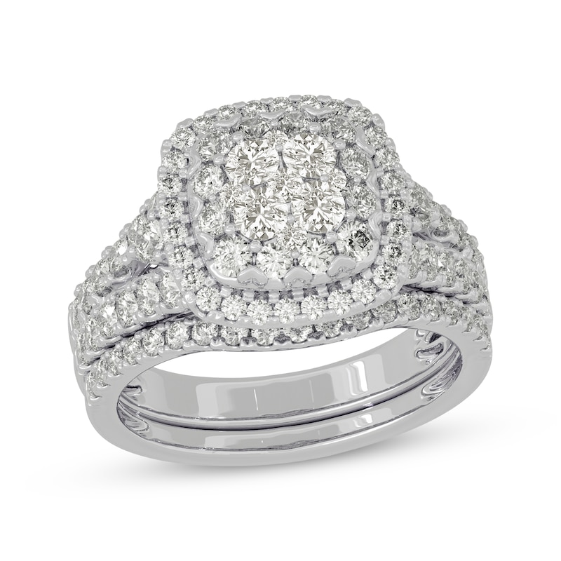 Main Image 1 of Now + Forever Round-Cut Multi-Diamond Center Cushion-Shaped Bridal Set 1-1/2 ct tw 10K White Gold