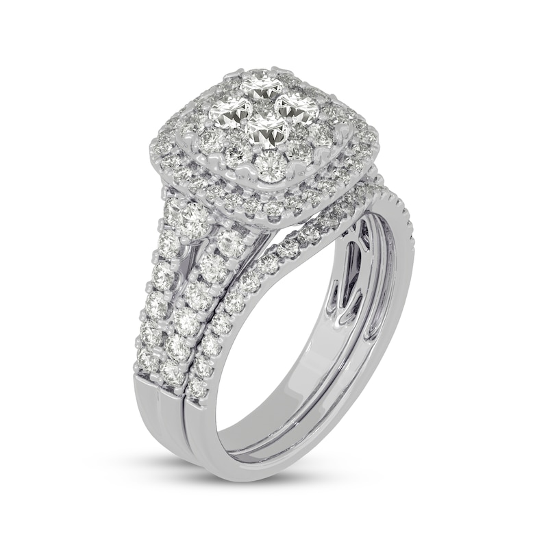 Main Image 2 of Now + Forever Round-Cut Multi-Diamond Center Cushion-Shaped Bridal Set 1-1/2 ct tw 10K White Gold