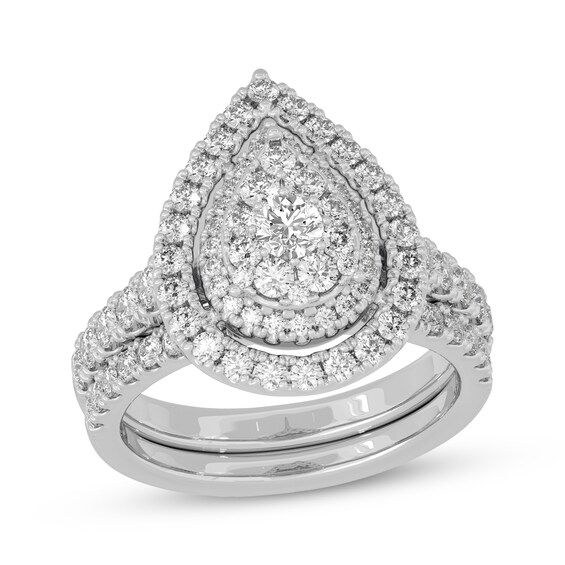 Now + Forever Round-Cut Multi-Diamond Center Pear-Shaped Bridal Set 1-1/2 ct tw 10K White Gold