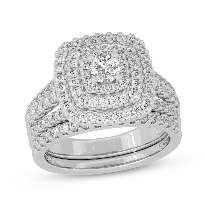 Round-Cut Diamond Cushion-Shaped Bridal Set 1-1/2 ct tw 10K White Gold ...