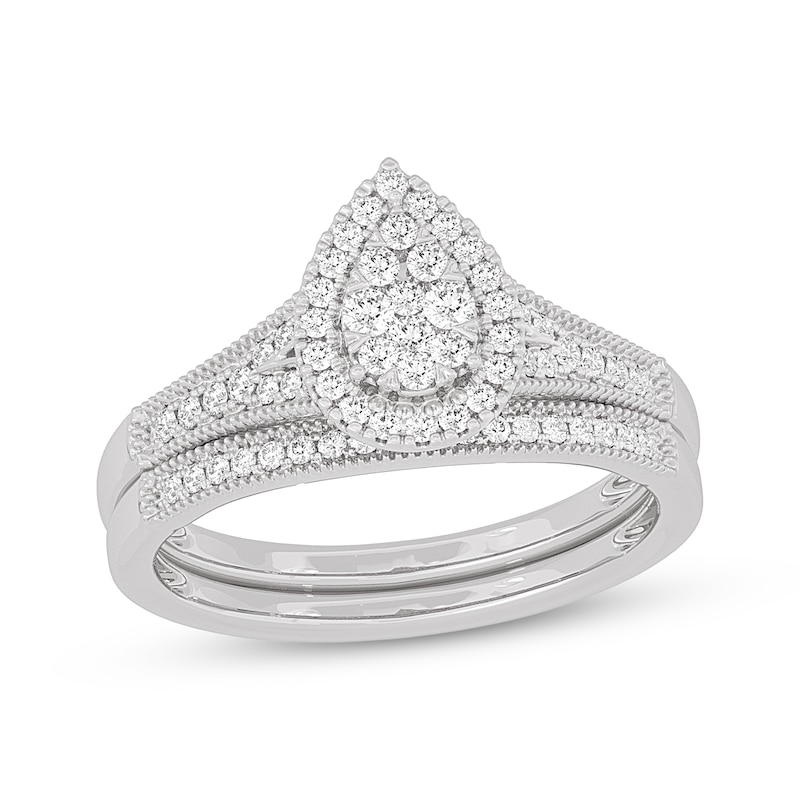 Main Image 1 of Now + Forever Round-Cut Diamond Pear-Shaped Bridal Set 3/8 ct tw 14K White Gold