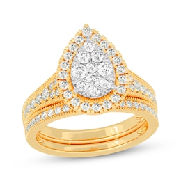 Now + Forever Round-Cut Diamond Pear-Shaped Bridal Set 1 ct tw 14K Yellow Gold