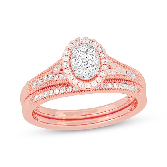Now + Forever Round-Cut Diamond Oval-Shaped Bridal Set / ct tw 14K Rose Gold