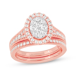Now + Forever Round-Cut Diamond Oval-Shaped Bridal Set 1 ct tw 14K Rose Gold