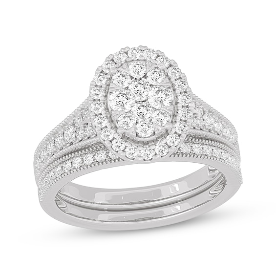 Now + Forever Round-Cut Diamond Oval-Shaped Bridal Set 1 ct tw 14K White Gold