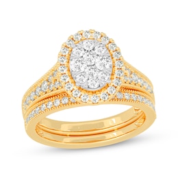 Now + Forever Round-Cut Diamond Oval-Shaped Bridal Set 1 ct tw 14K Yellow Gold
