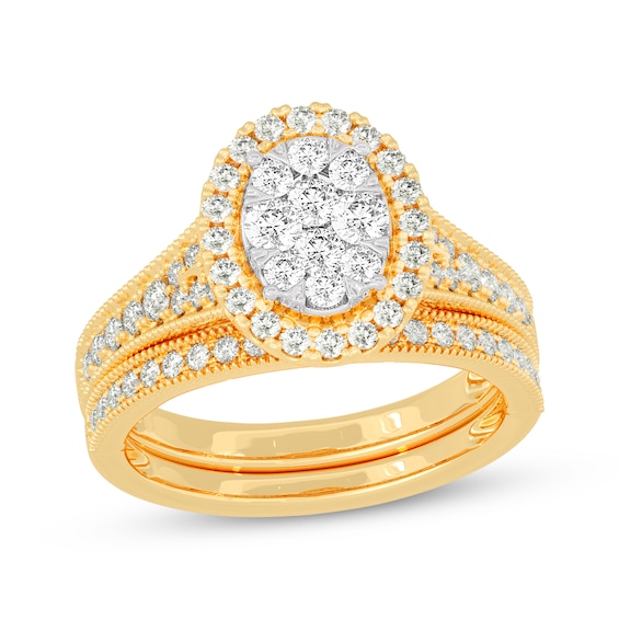 Now + Forever Round-Cut Diamond Oval-Shaped Bridal Set 1 ct tw 14K Yellow Gold