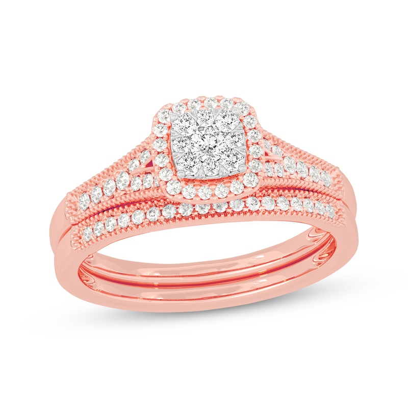 Main Image 1 of Now + Forever Round-Cut Diamond Cushion-Shaped Bridal Set 3/8 ct tw 14K Rose Gold