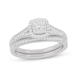 Now + Forever Round-Cut Diamond Cushion-Shaped Bridal Set 3/8 ct tw 14K White Gold