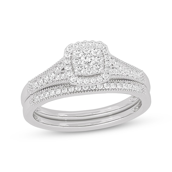 Now + Forever Round-Cut Diamond Cushion-Shaped Bridal Set 3/8 ct tw 14K White Gold