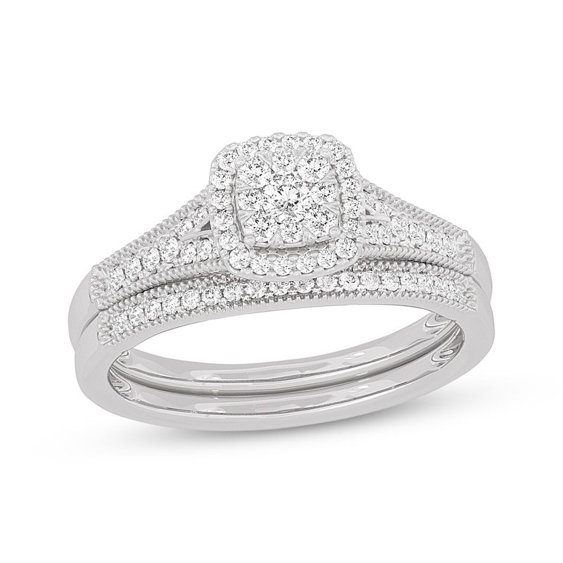 Main Image 1 of Now + Forever Round-Cut Diamond Cushion-Shaped Bridal Set 3/8 ct tw 14K White Gold