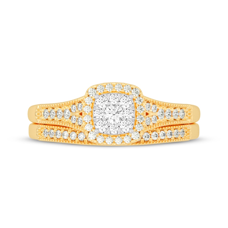 Main Image 3 of Now + Forever Round-Cut Diamond Cushion-Shaped Bridal Set 3/8 ct tw 14K Yellow Gold