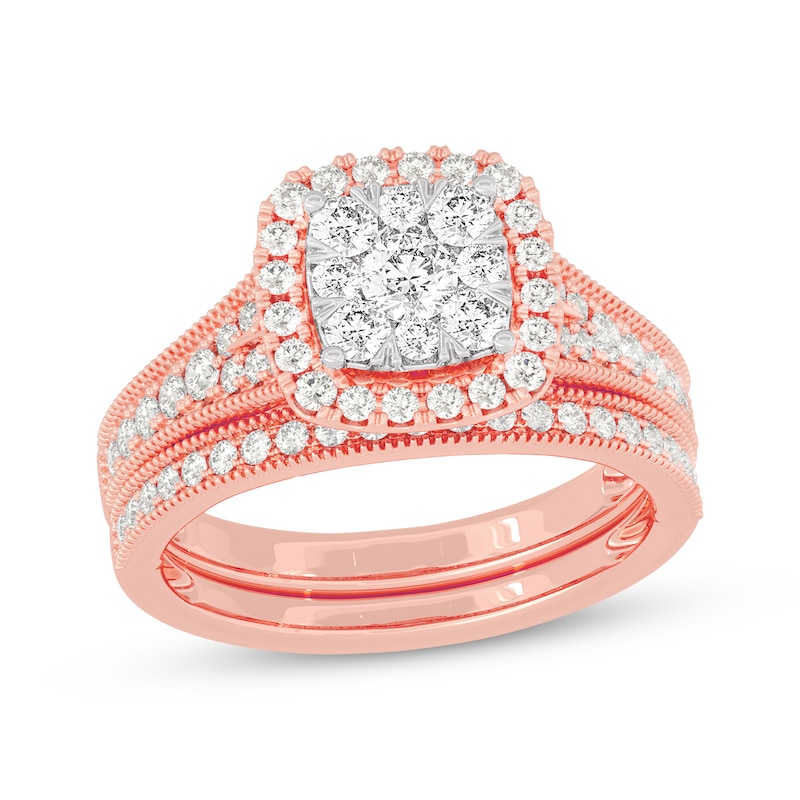 Main Image 1 of Now + Forever Round-Cut Diamond Cushion-Shaped Bridal Set 1 ct tw 14K Rose Gold