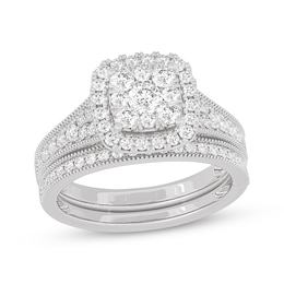 Now + Forever Round-Cut Diamond Cushion-Shaped Bridal Set 1 ct tw 14K White Gold