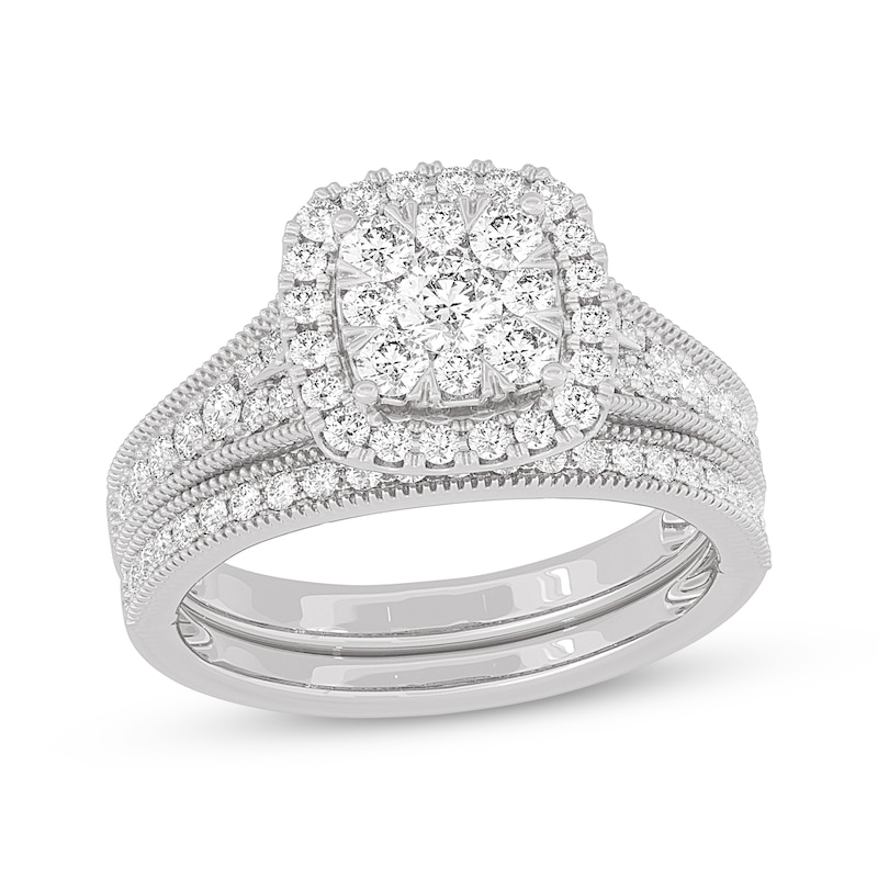Round-Cut Diamond Cushion-Shaped Bridal Set 1 ct tw 14K White Gold | Kay