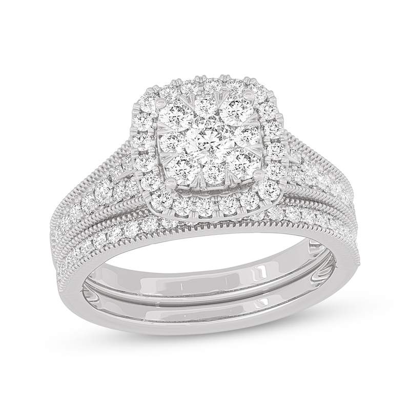 Main Image 1 of Now + Forever Round-Cut Diamond Cushion-Shaped Bridal Set 1 ct tw 14K White Gold