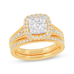 Now + Forever Round-Cut Diamond Cushion-Shaped Bridal Set 1 ct tw 14K Yellow Gold