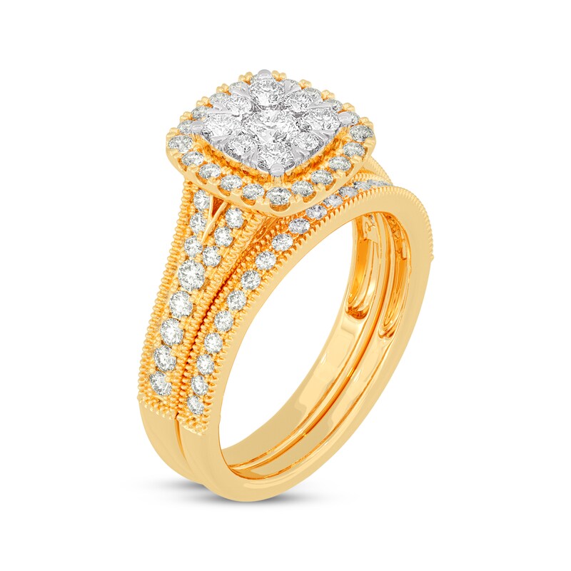 Round-Cut Diamond Cushion-Shaped Bridal Set 1 ct tw 14K Yellow Gold | Kay