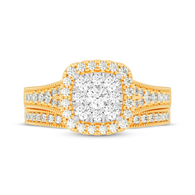 Main Image 3 of Now + Forever Round-Cut Diamond Cushion-Shaped Bridal Set 1 ct tw 14K Yellow Gold