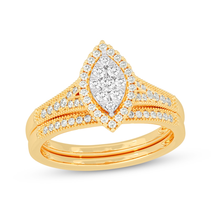 Main Image 1 of Now + Forever Round-Cut Diamond Marquise-Shaped Bridal Set 3/8 ct tw 14K Yellow Gold