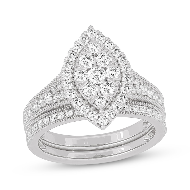 Main Image 1 of Now + Forever Round-Cut Diamond Marquise-Shaped Bridal Set 1 ct tw 14K White Gold