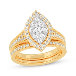 Now + Forever Round-Cut Diamond Pear-Shaped Bridal Set 1 ct tw 14K Yellow Gold