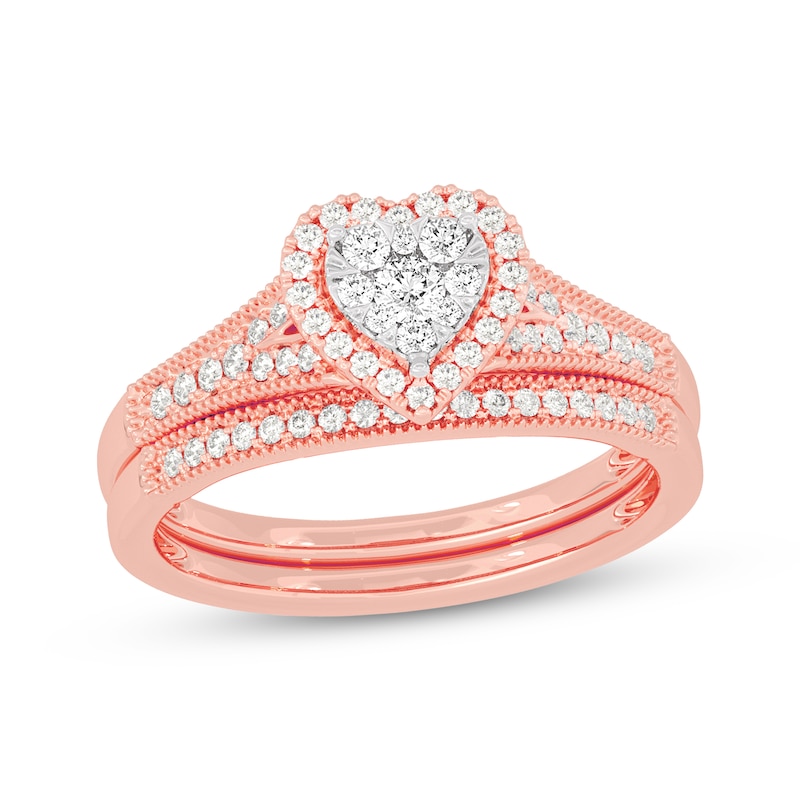 Main Image 1 of Now + Forever Round-Cut Diamond Heart-Shaped Bridal Set 3/8 ct tw 14K Rose Gold