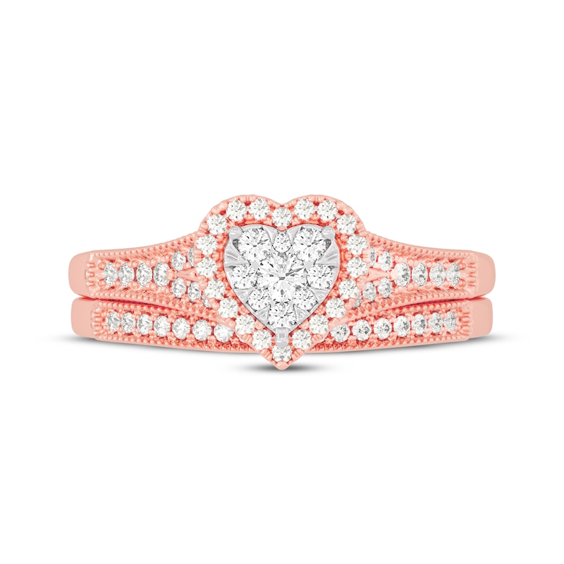 Main Image 3 of Now + Forever Round-Cut Diamond Heart-Shaped Bridal Set 3/8 ct tw 14K Rose Gold