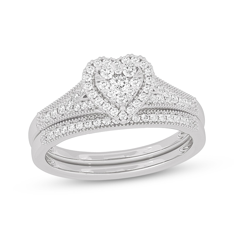 Round-Cut Diamond Heart-Shaped Bridal Set 3/8 ct tw 14K White Gold | Kay