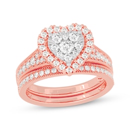 Now + Forever Round-Cut Diamond Heart-Shaped Bridal Set 1 ct tw 14K Rose Gold