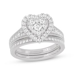 Now + Forever Round-Cut Diamond Heart-Shaped Bridal Set 1 ct tw 14K White Gold