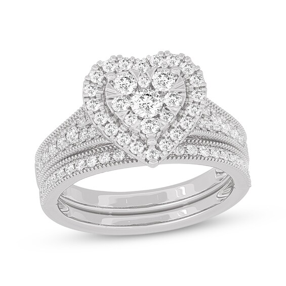 Now + Forever Round-Cut Diamond Heart-Shaped Bridal Set 1 ct tw 14K White Gold