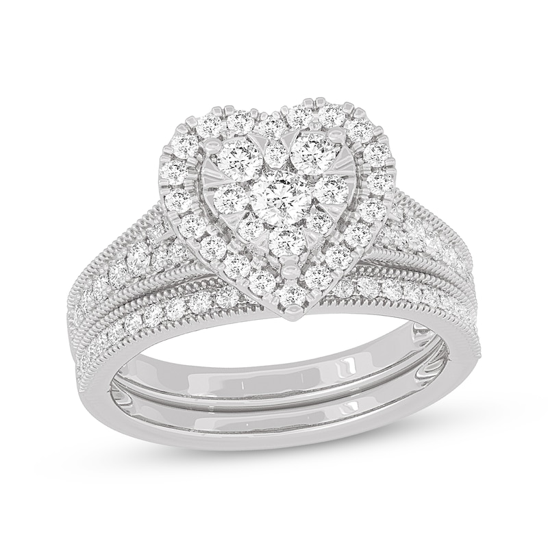 Round-Cut Diamond Heart-Shaped Bridal Set 1 ct tw 14K White Gold | Kay