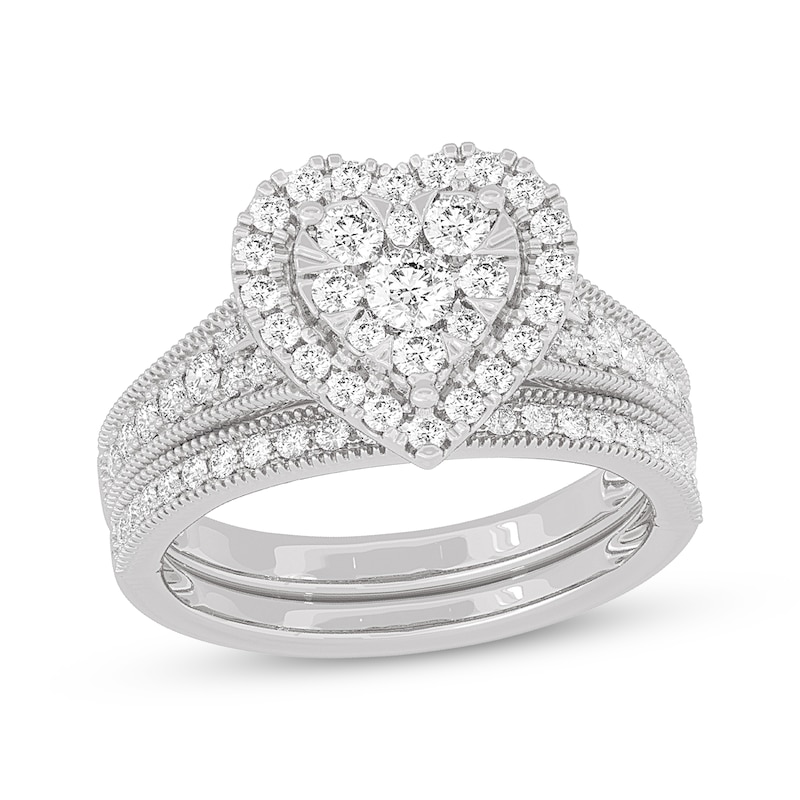 Main Image 1 of Now + Forever Round-Cut Diamond Heart-Shaped Bridal Set 1 ct tw 14K White Gold