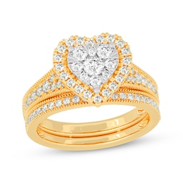 Now + Forever Round-Cut Diamond Heart-Shaped Bridal Set 1 ct tw 14K Yellow Gold
