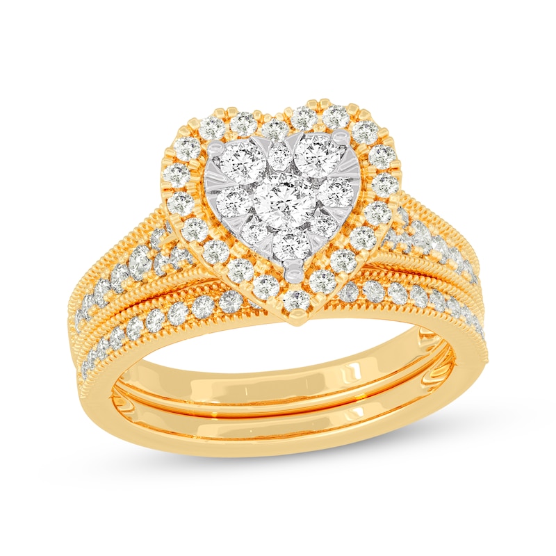 Main Image 1 of Now + Forever Round-Cut Diamond Heart-Shaped Bridal Set 1 ct tw 14K Yellow Gold